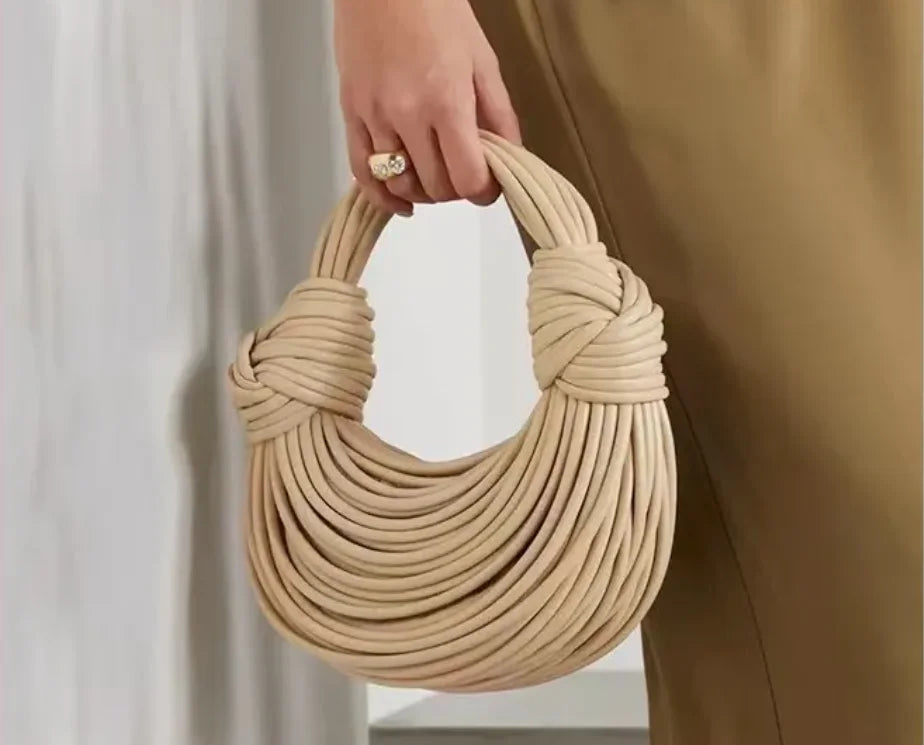 Women 2025 New Gold Luxury Designer Brand Handwoven Noodle Bags Rope Knotted Pulled Hobo Silver Evening Clutch Chic