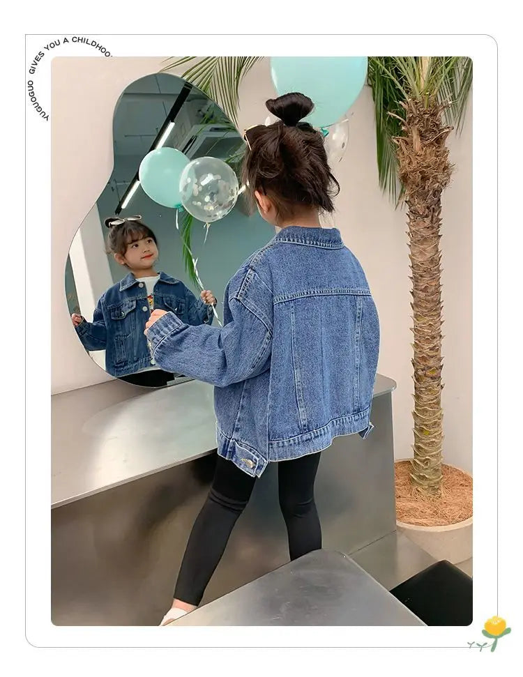 Girl Denim Jacket Spring and Autumn Children's Casual Jeans Clothes Little Girl Baby Denim Coat