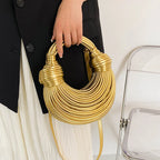 Women 2025 New Gold Luxury Designer Brand Handwoven Noodle Bags Rope Knotted Pulled Hobo Silver Evening Clutch Chic