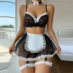 Lingerie Ultra Sexy Mesh Lace Bow Maid Sex Set Maid Uniform Night Dress Women Bra Set Nightgowns Sleepwear Women's Pajamas Dress