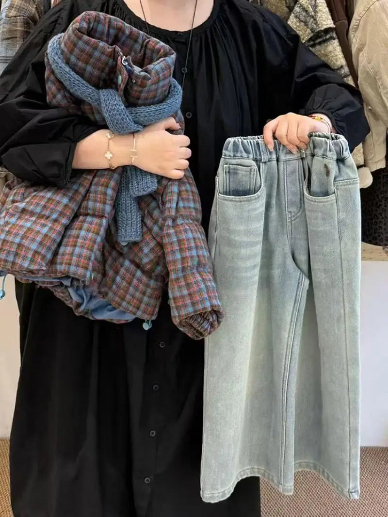 Girls' Autumn Winter Plaid Padded Jacket Warmth Coat Thicken Puffer Jacket Comfortable New Fashion Children Clothes Retro Style