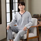 Fashion Lounge Pajamas Sets Men's Spring New Long-sleeved Tops with Trousers Cotton Homewear Comfort Simple Sleepwear Two Pieces