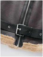 Womens Short Jacket With Leather And Plush Patchwork Belted Waist Zipper Pockets Retro Cool Commuter Jacket Woman Clothes Tops