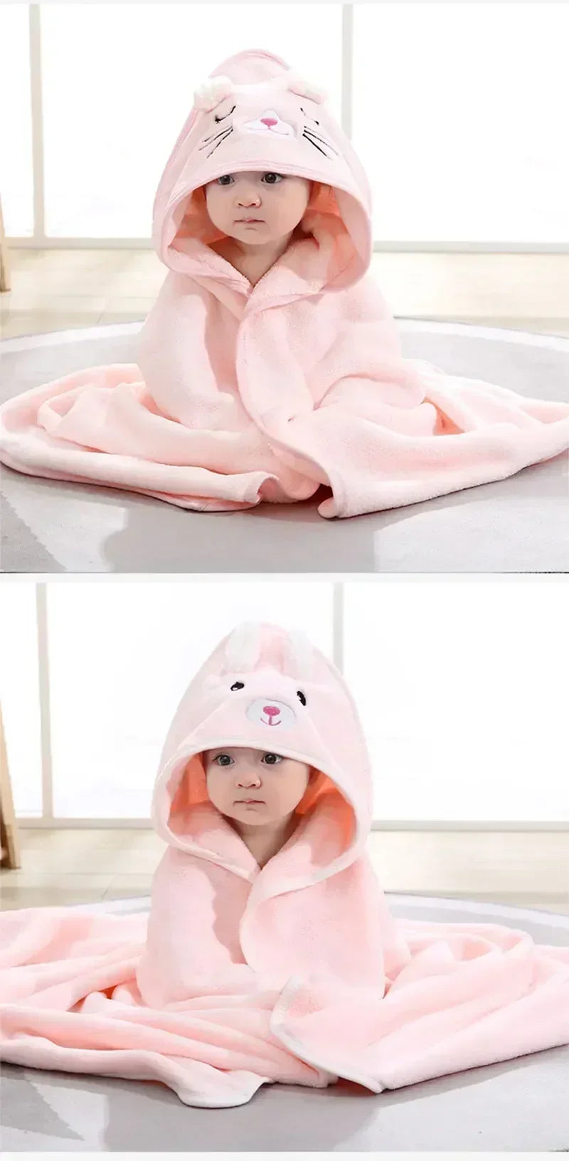 Baby Bath Towel Cartoon Animal Newborn Girl Boy Wrap Blanket Absorbent Baby Bathrobe Hooded Coral Fleece Bath Towels 0-12 Months