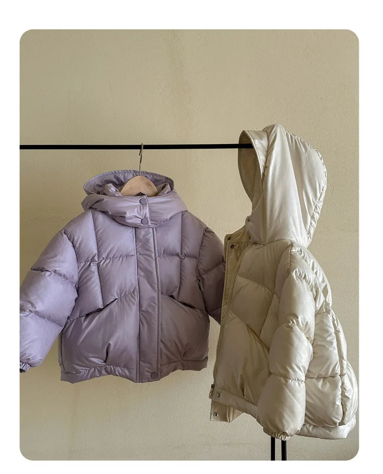 Children's Jacket Girl Thickened Cotton Padded Hooded Puffer Coat 4-8Y Boys Girls Warm Winter Clothes for Kids Shiny Outerwear