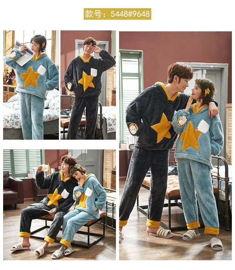 Couples Pajamas Women Men Winter Thicken Pyjamas Sleepwear