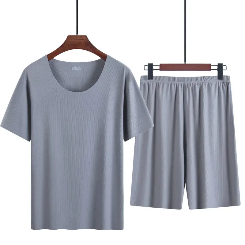 Men's two-piece ice silk pajamas