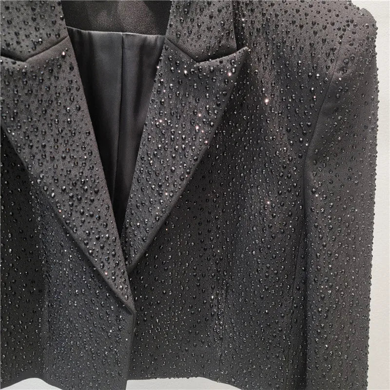 WTHT New Trendy Women's Heavy Industry Diamonds Slim Blazer 2025 Autumn Fashion Lapel Long Sleeves Jacket Female 1LS2291