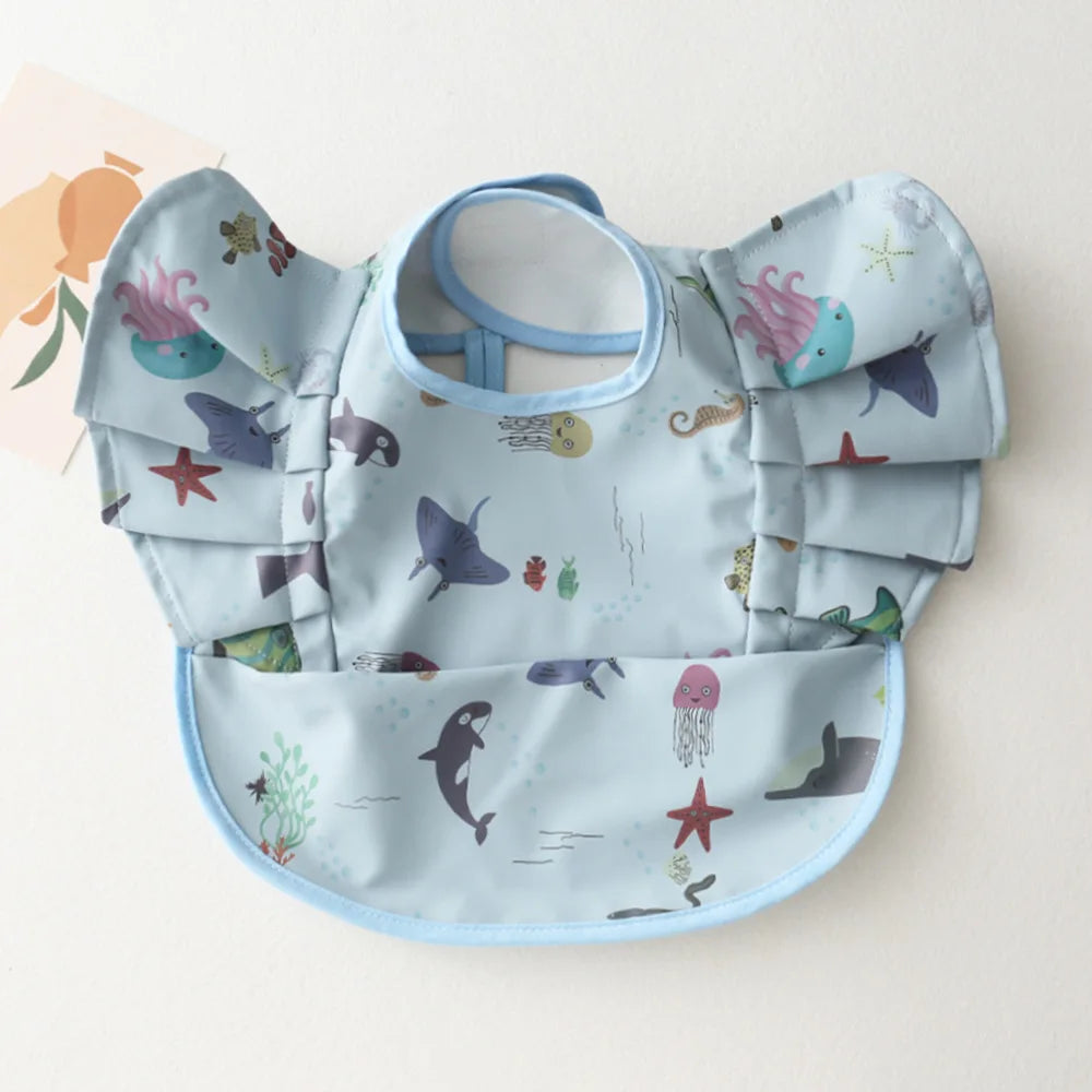 Baby Bibs INS Nordic Style Angel Feed Pocket Burp Girl Boy Infant Meals Bib Waterproof Easy Clean Cute Elephant Bibs Soft PU