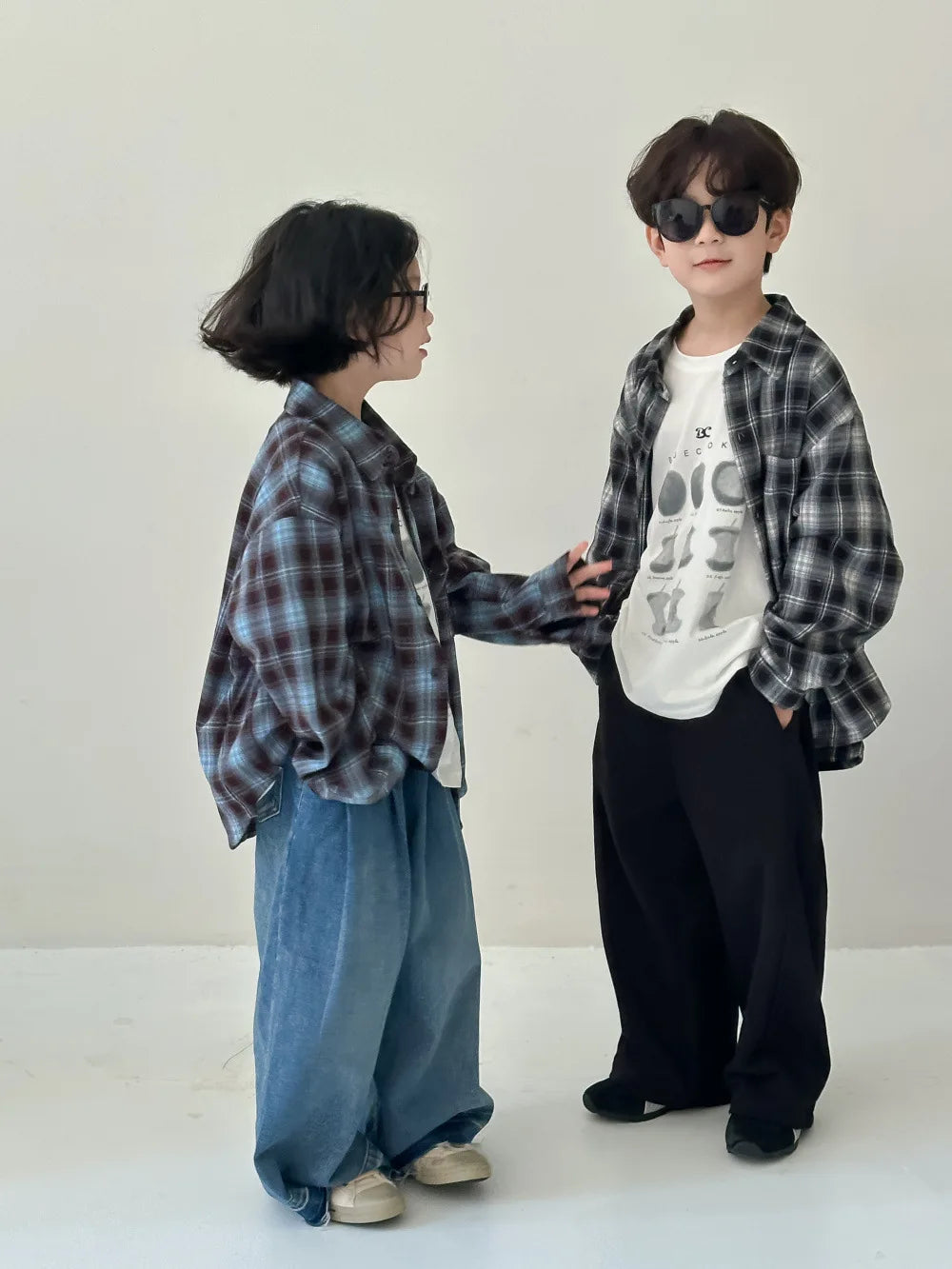 Children's Shirt 2024 Autumn Boys and Girls Korean Version Velvet Plaid Shirt Children's Casual Versatile Loose Long Sleeve Top