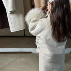 Girl's Set Made of Fabric with Cotton Clip Thickened Woolen Jacket and Dress New Fashion Trend for 2024 Winter Clothing