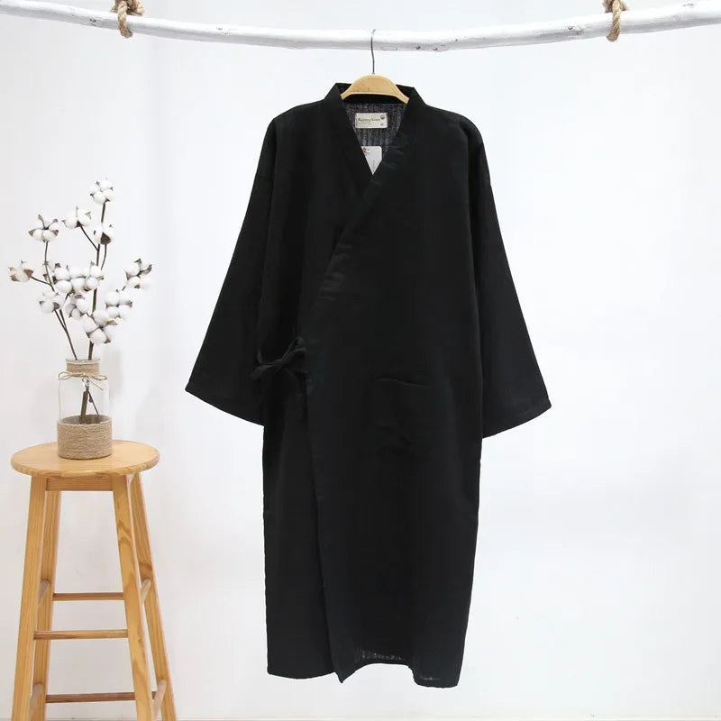 Bathrobe Men Shower Spring and Summer Cotton Nightgown Couple Men Kimono Yukata Pajamas Cardigan Striped Robe Sleepwear Homewear