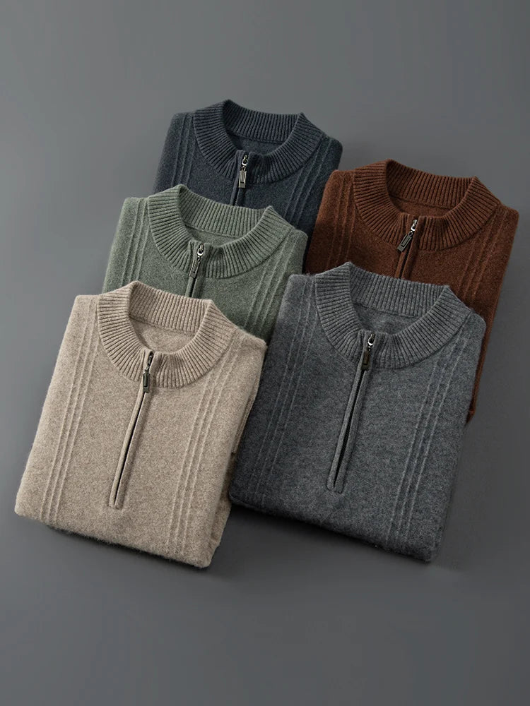 Men's Sweater Pullover Autumn Winter Sweater Warm Clothing 100% Cashmere Business Long Sleeve Classic Quality Mock Neck Knit Top