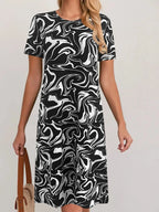 2025 cross-border printed dress women's elegant fashion summer round neck short sleeve loose skirt children cw82727