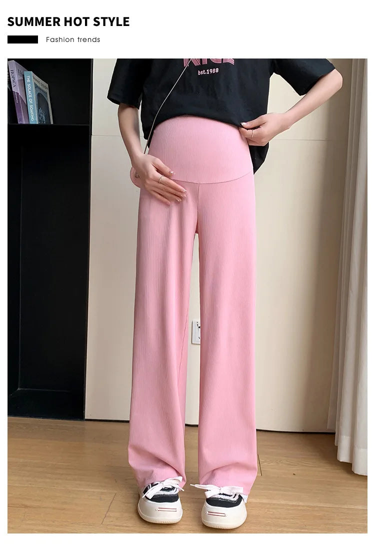 Maternity Clothings Maternity Wide Leg Pregnancy Pants Wear Trousers with Vertical Stripes Clothes for Pregnant Women