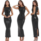 Women's Dress Autumn New PU Leather Skirt Split Long Dress Women's Wear Now