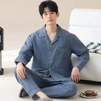 Men's Pajamas Can Be Worn Outside in Spring and Autumn, Cardigan Long-Sleeved New Casual Home Wear Men's Autumn and Winter Suits