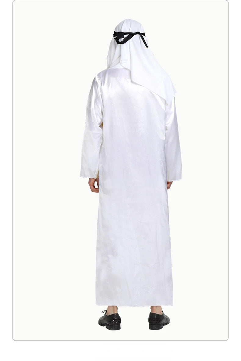 White Arabian Costume Men Robe Fancy Dress Arab Cloth Cosplay Christmas Halloween