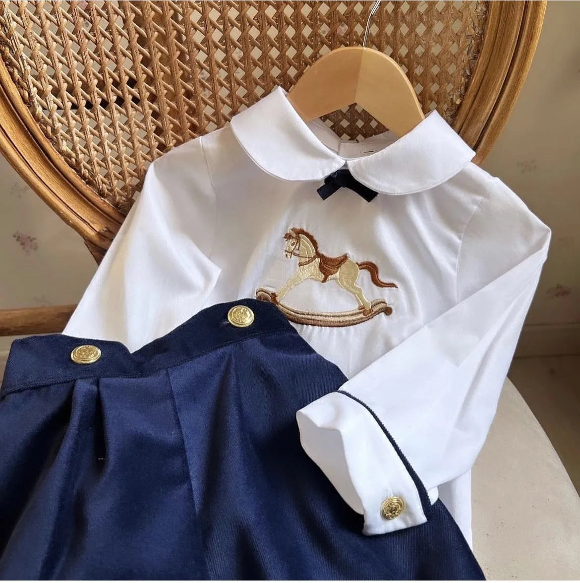 0-6Y Baby Boy Autumn Navy Blue Velvet Horse