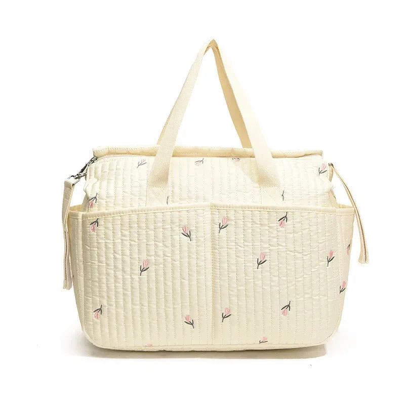 New High-capacity Mummy Bag Embroidered Bear Mother and Baby Handbag Baby Bottle Diaper Portable Baby Stroller Bag