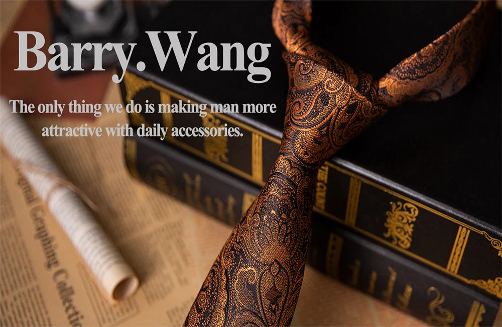 Male Luxury Neck Tie For Men Business Red Striped Silk Tie Hanky Cufflinks Set Barry.Wang Fashion Neckwear Wedding Party Casual