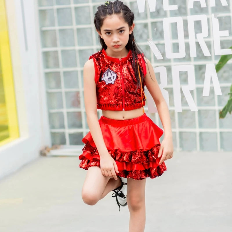 Children's Jazz Performance Costume Sequins Girls' Modern Dance Cheerleading Kindergarten Performance Costume Girls' Dance Skirt