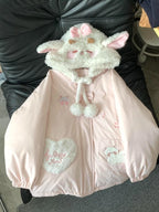Cute Sweet Girl Little Lamb Hooded Cotton Jacket Women Warm Kawaii Light Pink Thickened Soft Coat Harajuku Casual Clothing 2025