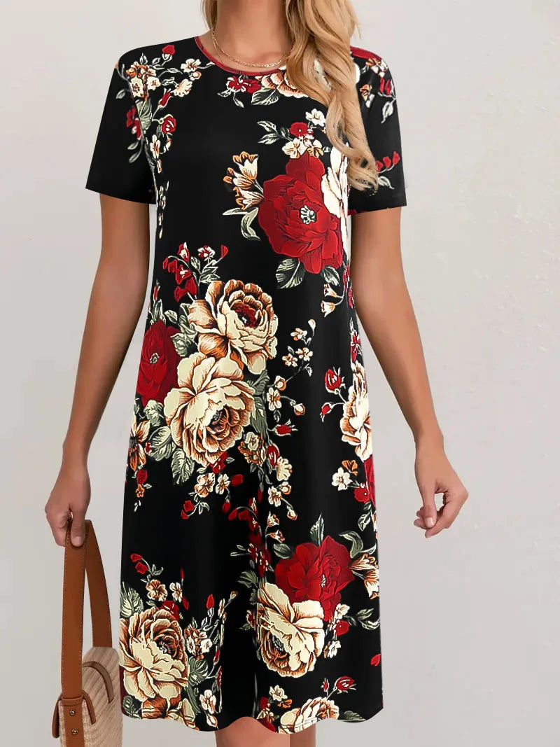 2025 cross-border printed dress women's elegant fashion summer round neck short sleeve loose skirt children cw82727