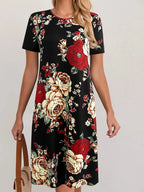 2025 cross-border printed dress women's elegant fashion summer round neck short sleeve loose skirt children cw82727