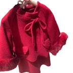 Girl's Set Made of Fabric with Cotton Clip Thickened Woolen Jacket and Dress New Fashion Trend for 2024 Winter Clothing