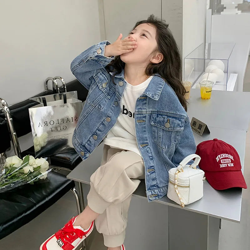 Girl Denim Jacket Spring and Autumn Children's Casual Jeans Clothes Little Girl Baby Denim Coat