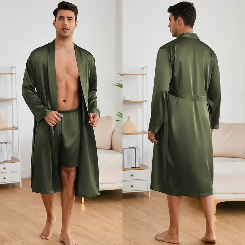 Male Robe Long-Sleeve Loose Bathrobe With Shorts Set Kimono For Man Autumn Comfortable Male Sleepwear