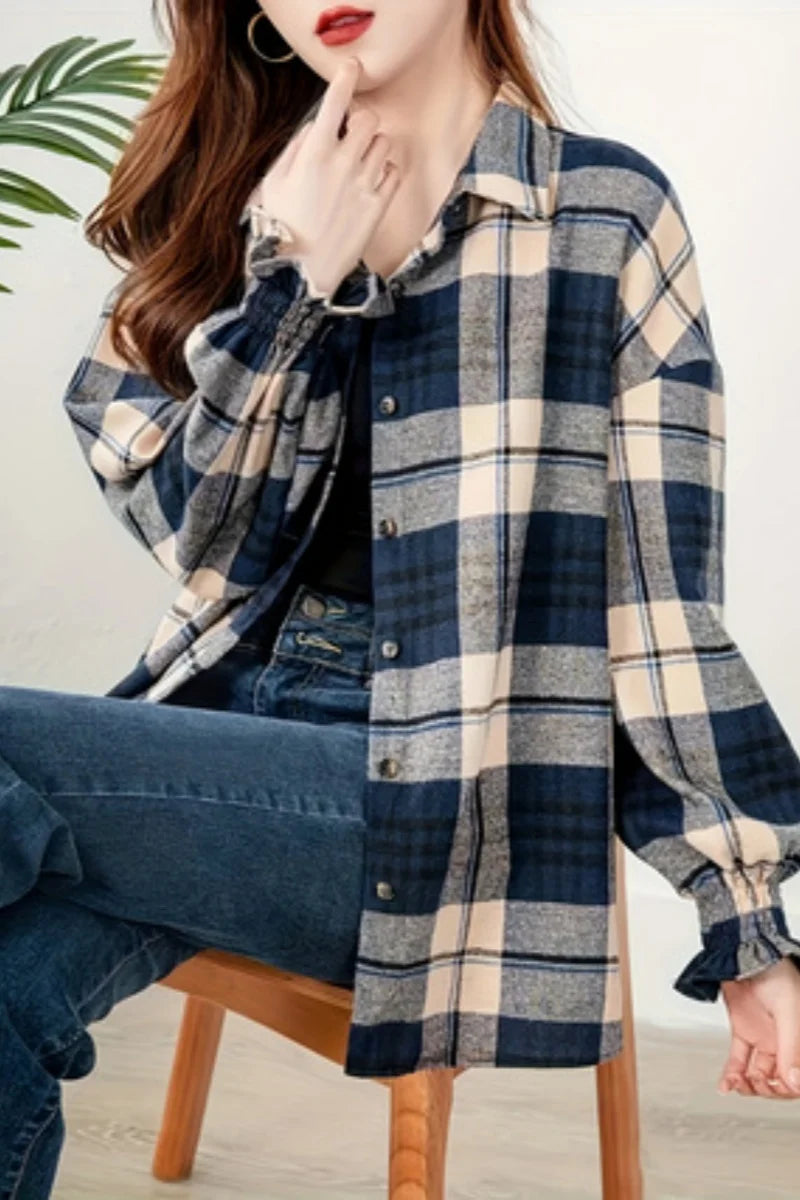 Ladies' fashionable checkered long sleeved jacket