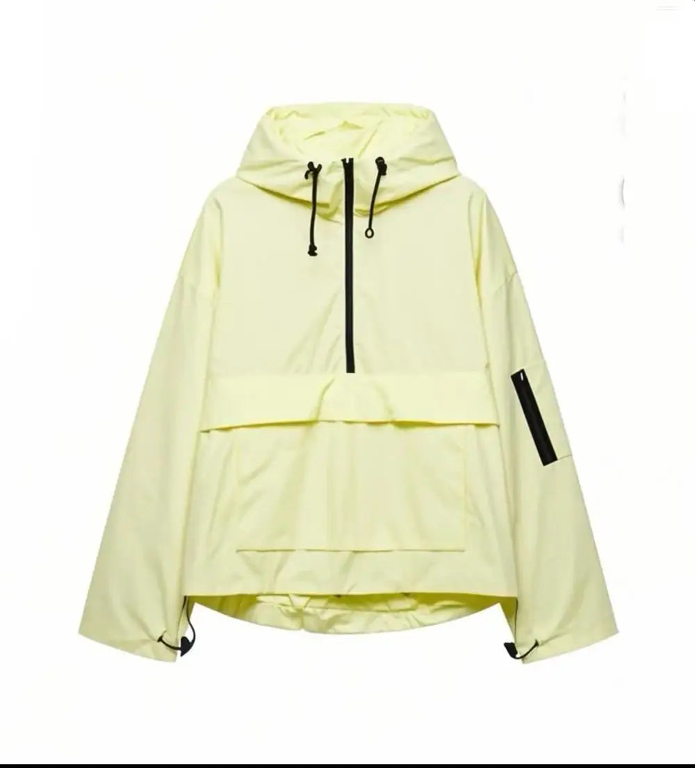 Fall 2025 Women's Casual Spor Loose Fit Stand Collar Long Sve Hooded Jaet Windbreaker Outerwear Polyester Fiber 00%