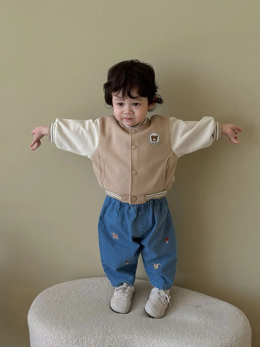 2025 Fall New Toddler Kids Pants Cotton Cartoon Embroidered Harem Pants Baby Boy Casual Striped Denim Baggy Trousers