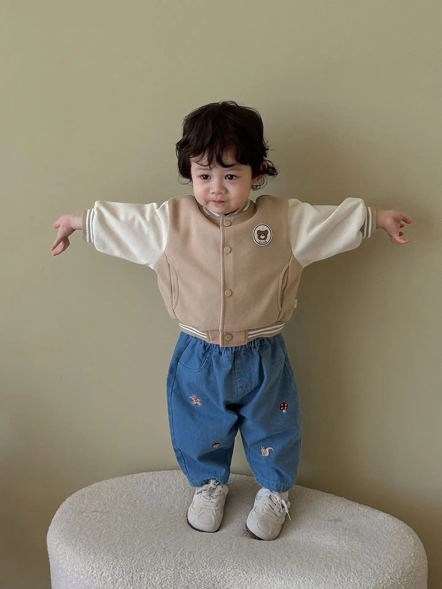 2025 Fall New Toddler Kids Pants Cotton Cartoon Embroidered Harem Pants Baby Boy Casual Striped Denim Baggy Trousers