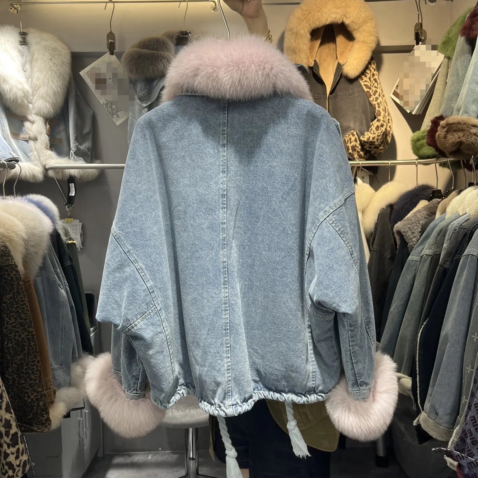 Fox Fur Denim Jacket for Women Fleece-Lined and Thickened Winter 2025 New Korean Style Loose Fit Batwing Sleeve Cotton Coat