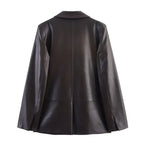 Fall 2025 New Women's Loose Straight Leather Effect Suit Jaet Faionable Long Sve PU Leather ort Outerwear
