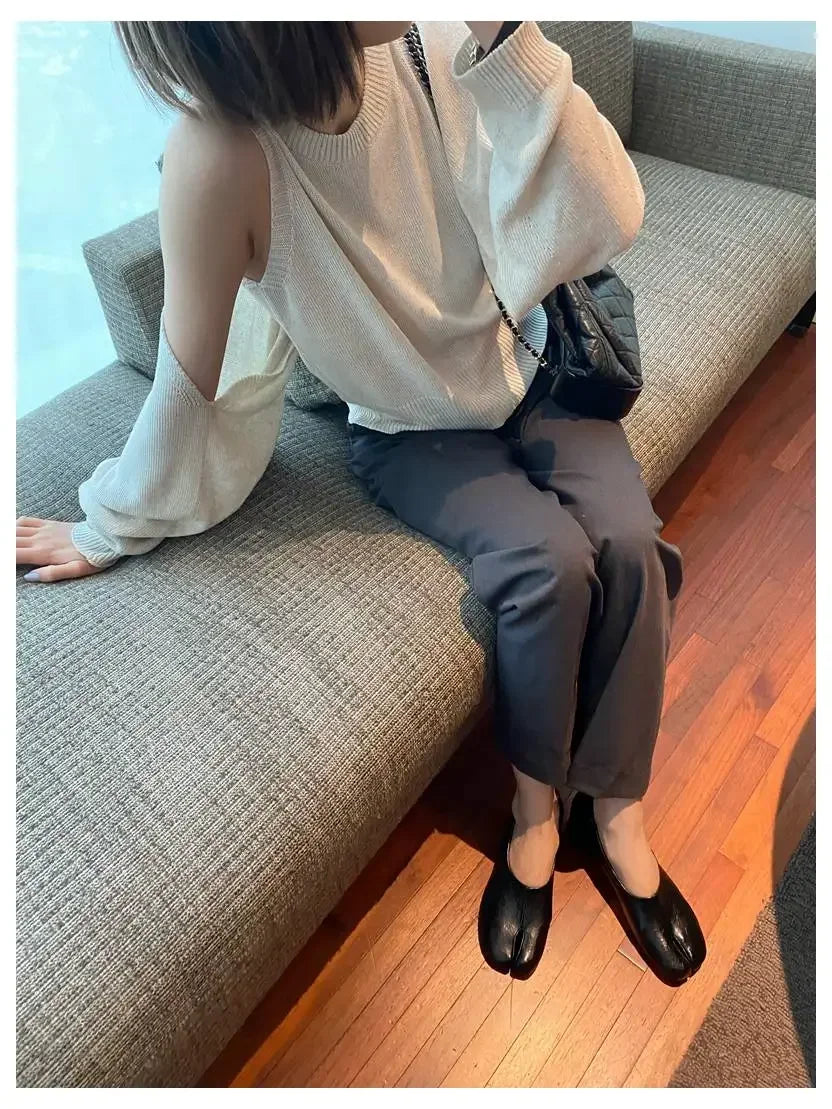 2025 Women Slip on Casual Loafers Chunky Heel Shoe Soft Moccasins Footwear New Fashion Split Toe Shoes Zapatos De Mujer