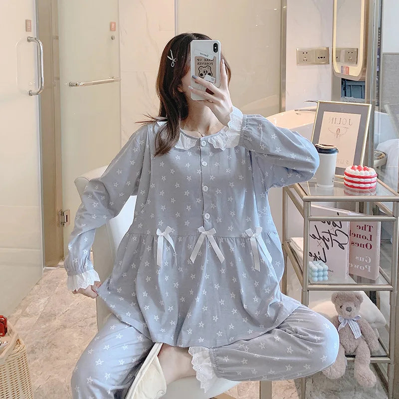 Maternity 2-Piece Spring And Autumn Breastfeeding Pajamas Homewear Spring And Summer Monthly Clothing Leisure Home Suit