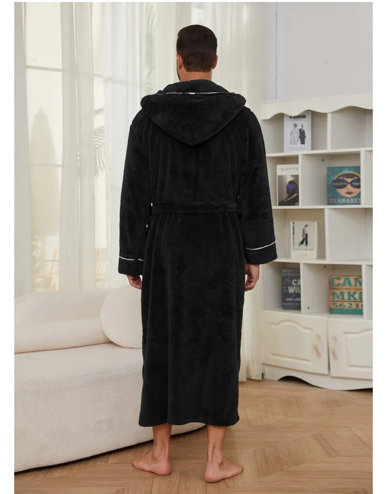 Men's Autumn/Winter New Style Comfortable Cotton Flannel Robe Luxury Open-Front Couples Robe Men's Warm Bathrobe Nightwear
