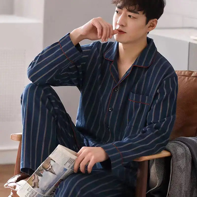 Pajamas for Men, Spring and Autumn Long-Sleeved Cardigans