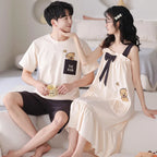 Summer Pyjamas Men Knited Cotton Pajamas Set Korean Sweet Pijamas Ladies Sexy Sleepwear Home Clothing For Youth Boy Girl