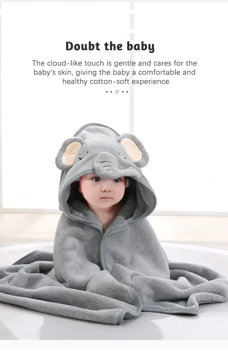 Baby Bath Towel Cartoon Animal Newborn Girl Boy Wrap Blanket Absorbent Baby Bathrobe Hooded Coral Fleece Bath Towels 0-12 Months