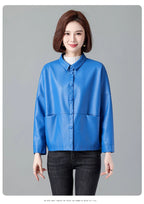 New Women Casual Loose Leather Jacket Spring Autumn Fashion Turn-down Collar Single Breasted Short Leather Motorbike Jacket