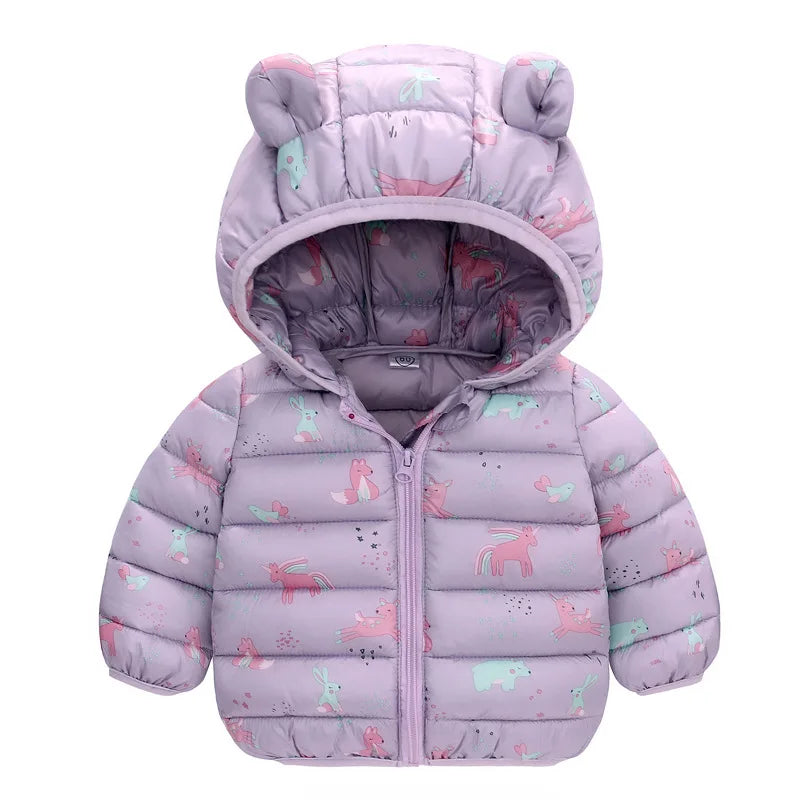 Baby Girls Hooded Down Jackets For Kids Coats Autumn Boys Cartoon Warm Jacket Coat Jacket Toddler Girl Zipper Jacket Outerwear