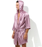 Sexy Sleepwear Men Robes Bathrobes Soft Silky Short Sleeve Nightgown Mens Homewear Dressing Gown Male Pajamas (No shorts)