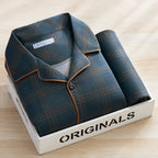 Men's Thin Cotton Pajamas Long Sve Long Pants Two-Piece Set Casual