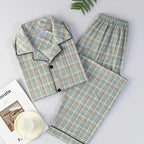 Men's Thin Cotton Pajamas Long Sve Long Pants Two-Piece Set Casual