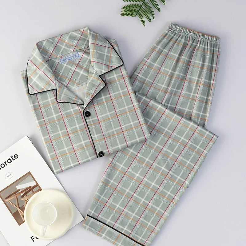 Men's Thin Cotton Pajamas Long Sve Long Pants Two-Piece Set Casual